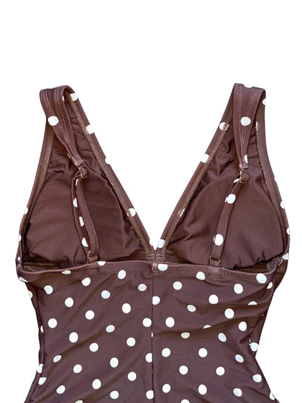 Shade & Shore Brown White Polka Dot Lined One Piece Swimsuit Small - Picture 7 of 10